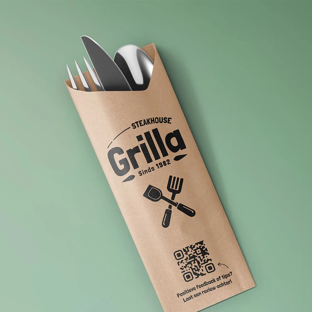 QR-Code op een Bestekzakje van een Restaurant