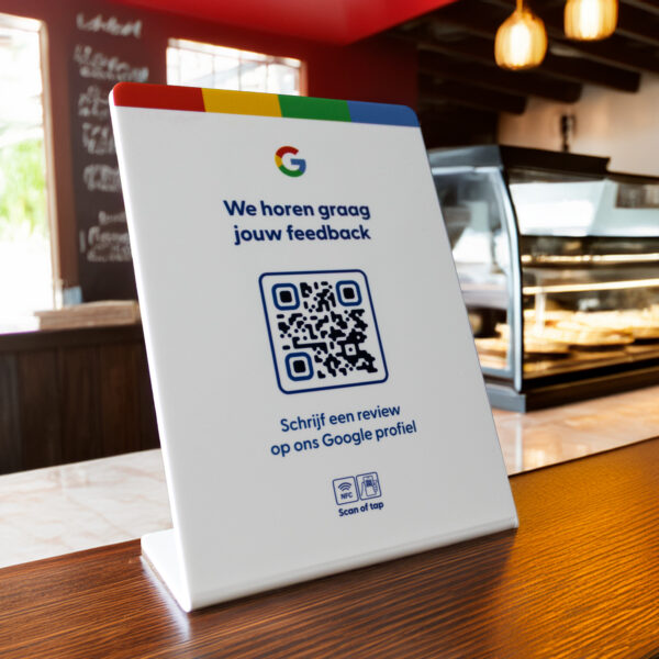 Google Review Toonbankdisplay XL - Met QR-Code én NFC